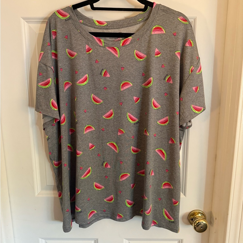 Gray Watermelon Print Women's Pajama Top